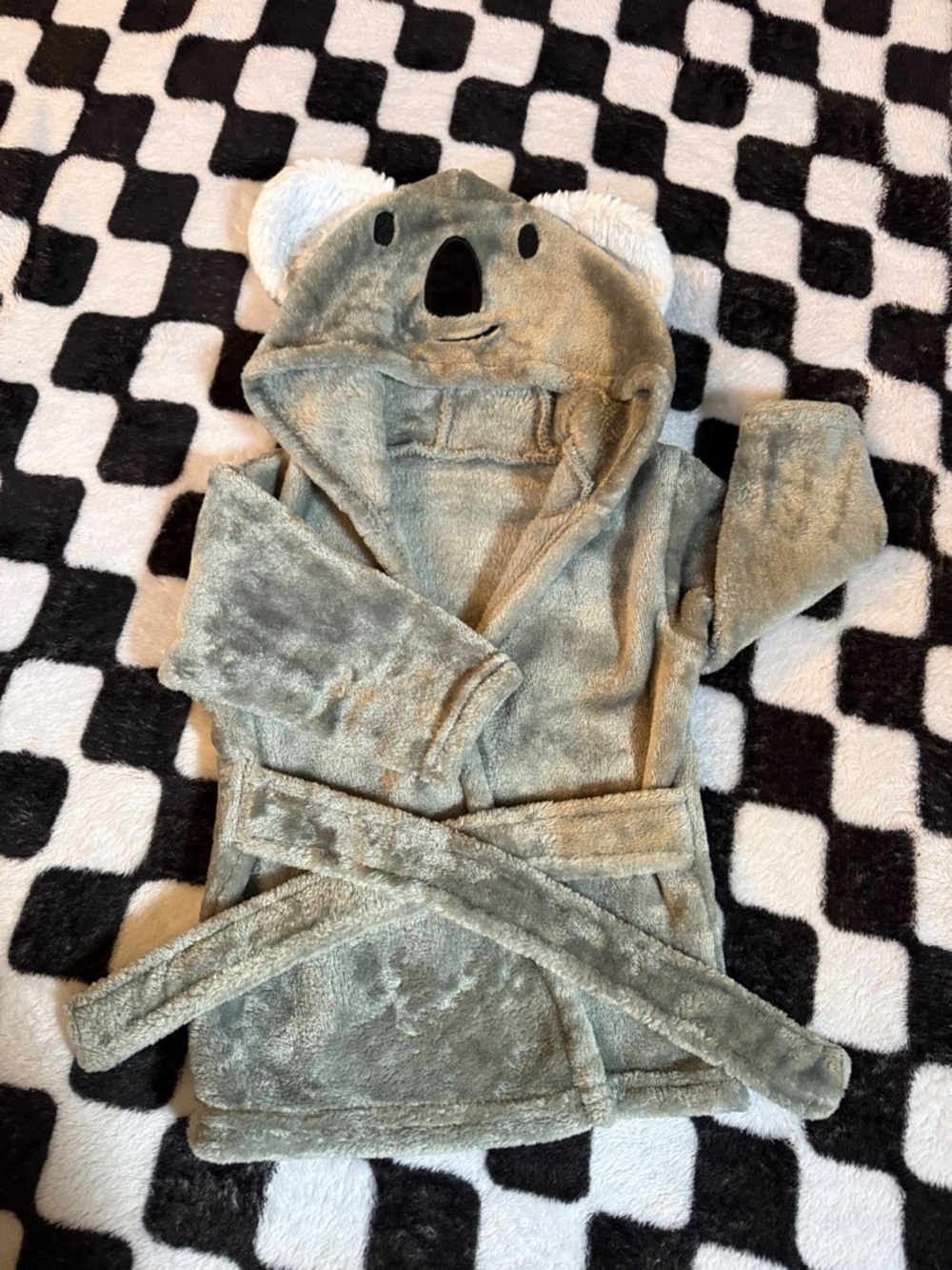 Kids Plush Koala Hooded Bathrobe in Grey
